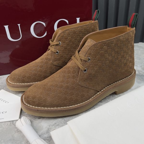 Moreau Web GG Signature Desert Boots Camel Brown Suede