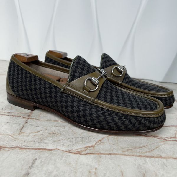 1953 Horsebit Loafers Houndstooth Tweed Olive Green Leather