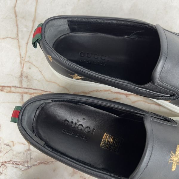 Dublin Sneakers Slip On Embroidered Bees Stars Black Leather