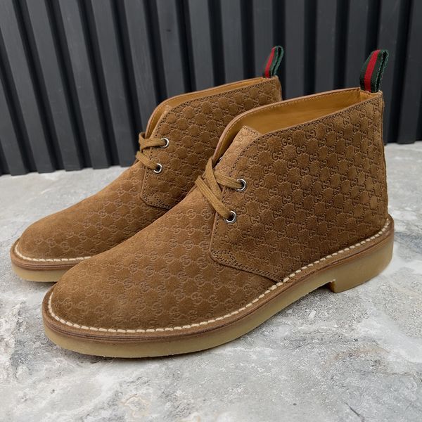 Moreau Web GG Signature Desert Boots Camel Brown Suede