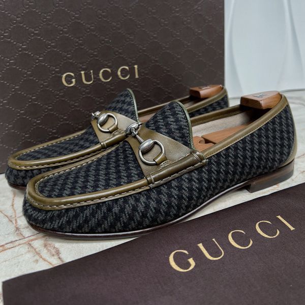 1953 Horsebit Loafers Houndstooth Tweed Olive Green Leather