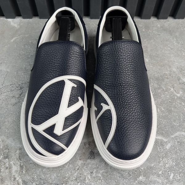 Trocadero Circle Logo LV Sneaker Slip On Navy Blue Leather