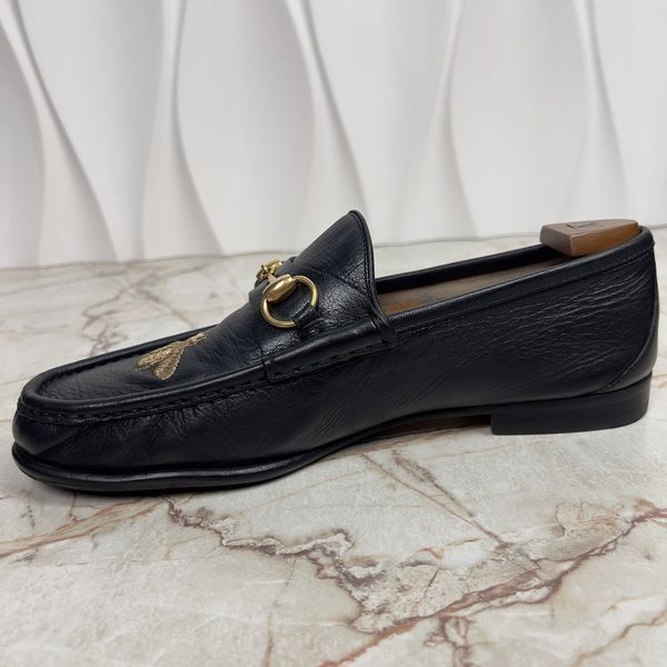 1953 Horsebit Bee Embroidered Black Leather Loafer