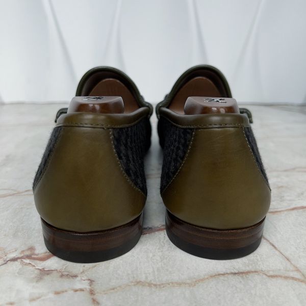 1953 Horsebit Loafers Houndstooth Tweed Olive Green Leather
