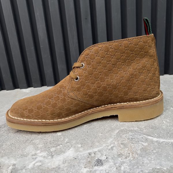 Moreau Web GG Signature Desert Boots Camel Brown Suede