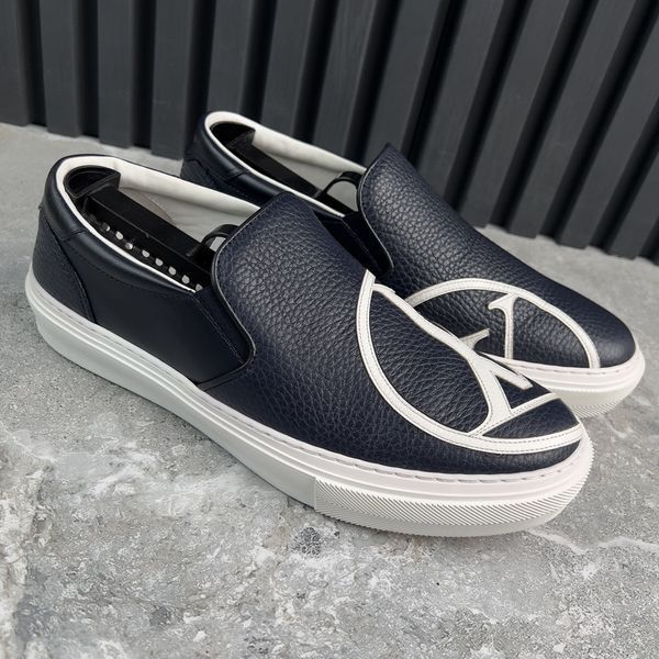 Trocadero Circle Logo LV Sneaker Slip On Navy Blue Leather