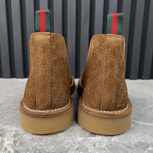 Moreau Web GG Signature Desert Boots Camel Brown Suede