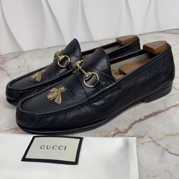 1953 Horsebit Bee Embroidered Black Leather Loafer
