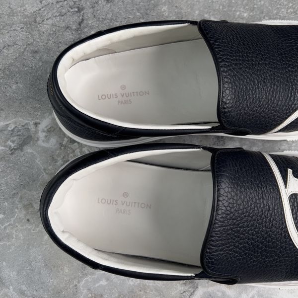 Trocadero Circle Logo LV Sneaker Slip On Navy Blue Leather