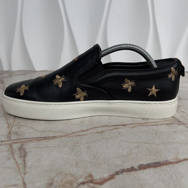 Dublin Sneakers Slip On Embroidered Bees Stars Black Leather