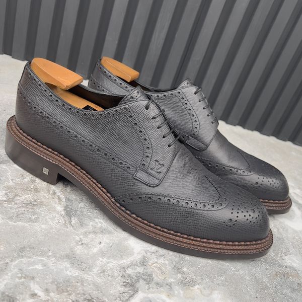 Wingtip Dress Shoes Derby Brogue Gray Taiga Leather
