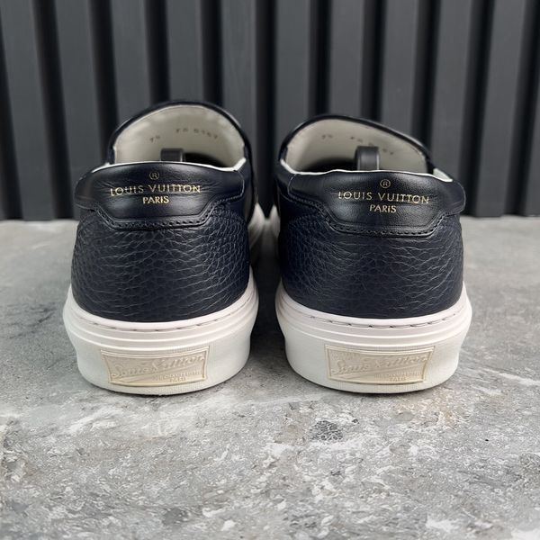 Trocadero Circle Logo LV Sneaker Slip On Navy Blue Leather