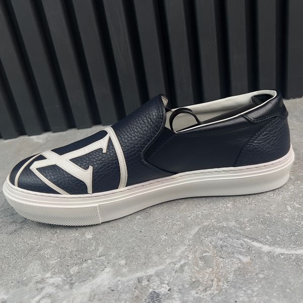 Trocadero Circle Logo LV Sneaker Slip On Navy Blue Leather