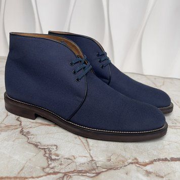 Chukka Desert Boots Lace Up Blue Fabric Leather