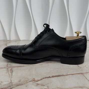 CLAYDON Austin Cap Toe Dress Shoes Oxford Brogue Perforated Black Leather