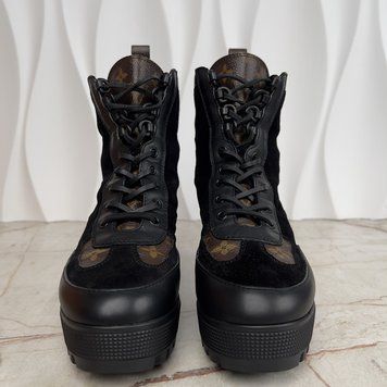 Laureate Desert Boot Platform Monogram Canvas Black Leather Suede