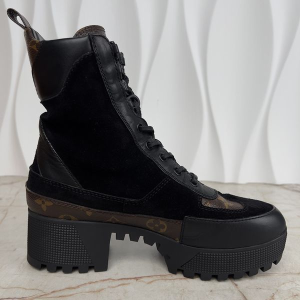 Laureate Desert Boot Platform Monogram Canvas Black Leather Suede