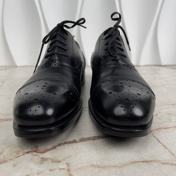 CLAYDON Austin Cap Toe Dress Shoes Oxford Brogue Perforated Black Leather