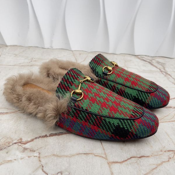 Princetown Horsebit Mule Fur Multicolor Tweed