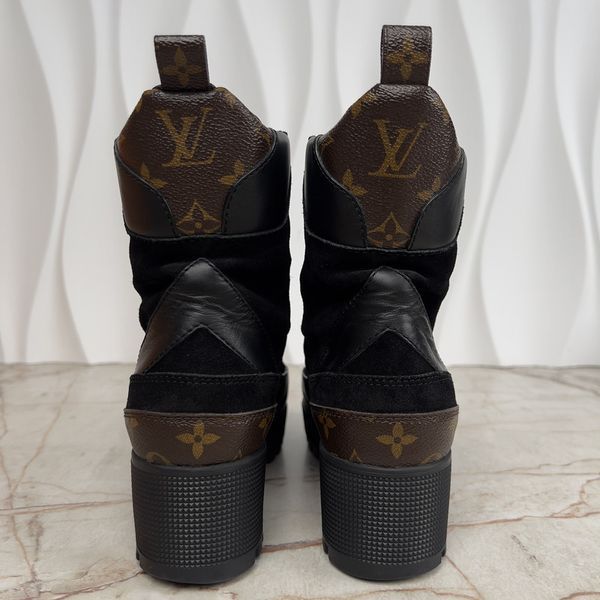 Laureate Desert Boot Platform Monogram Canvas Black Leather Suede