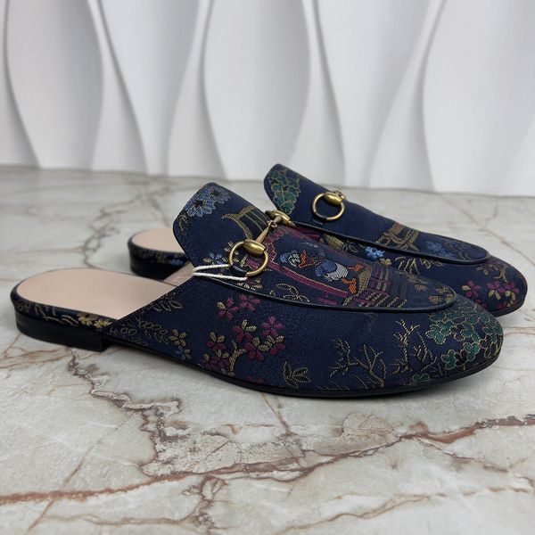 Disney Donald Duck Princetown Horsebit Mule Blue Navy Fabric
