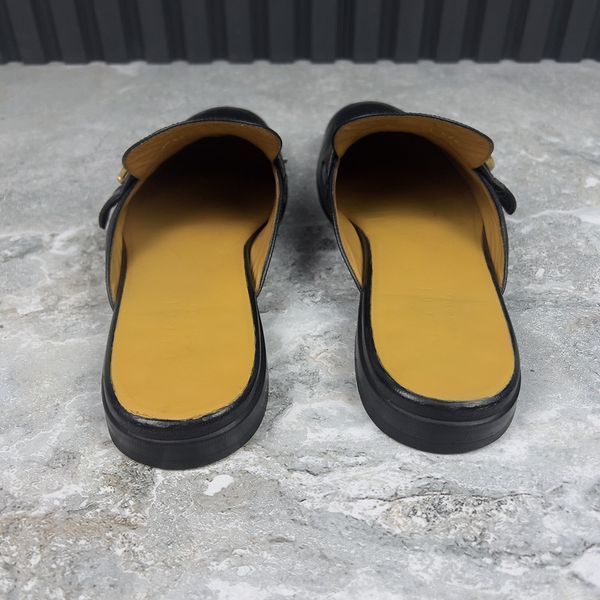 Donnie Double GG Web Mule Flat Black Leather