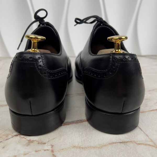 CLAYDON Austin Cap Toe Dress Shoes Oxford Brogue Perforated Black Leather