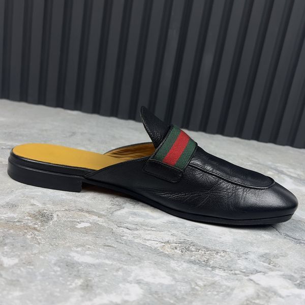 Donnie Double GG Web Mule Flat Black Leather