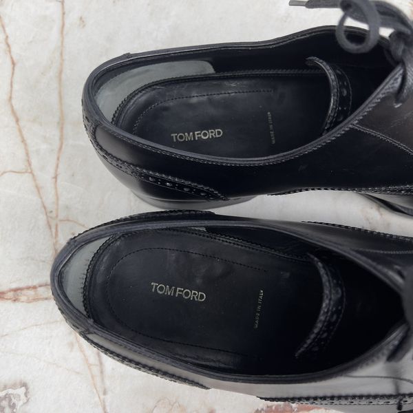 CLAYDON Austin Cap Toe Dress Shoes Oxford Brogue Perforated Black Leather