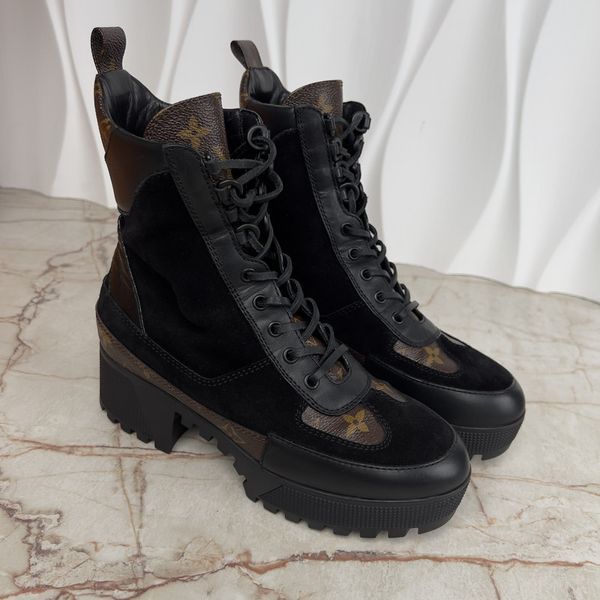 Laureate Desert Boot Platform Monogram Canvas Black Leather Suede