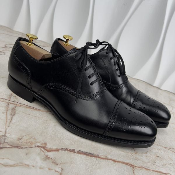 CLAYDON Austin Cap Toe Dress Shoes Oxford Brogue Perforated Black Leather