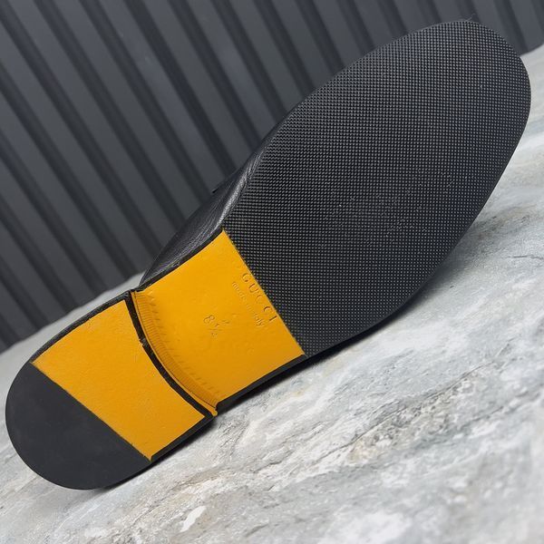 Donnie Double GG Web Mule Flat Black Leather