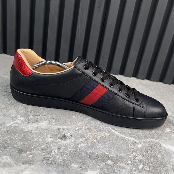 Ace Web Bee Sneakers Black Leather Python Heels