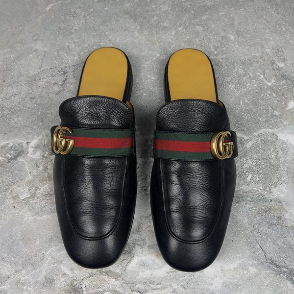 Donnie Double GG Web Mule Flat Black Leather