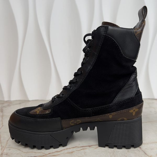 Laureate Desert Boot Platform Monogram Canvas Black Leather Suede