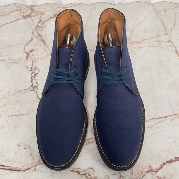 Chukka Desert Boots Lace Up Blue Fabric Leather