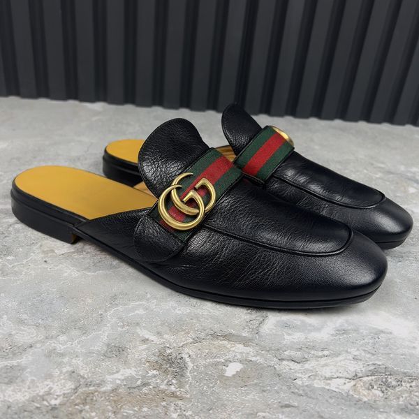 Donnie Double GG Web Mule Flat Black Leather
