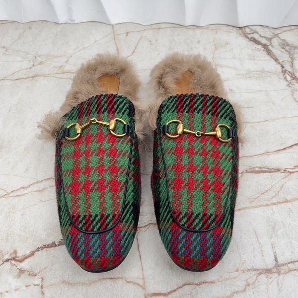 Princetown Horsebit Mule Fur Multicolor Tweed