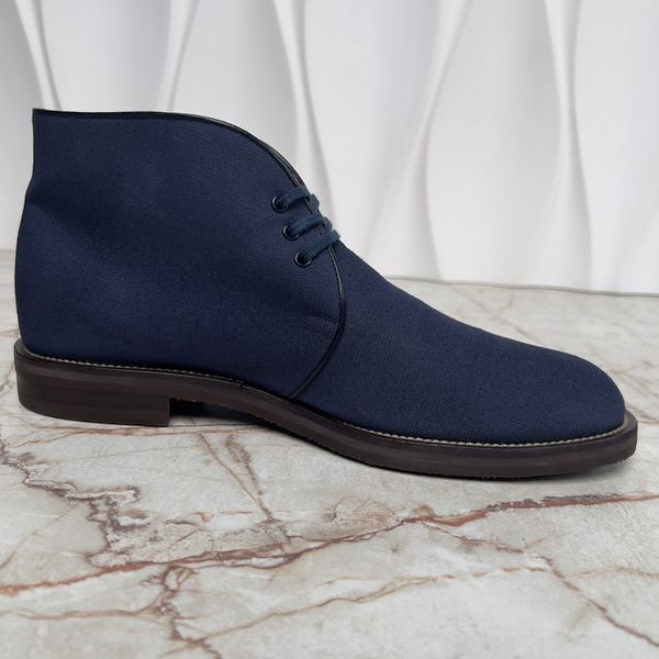 Chukka Desert Boots Lace Up Blue Fabric Leather