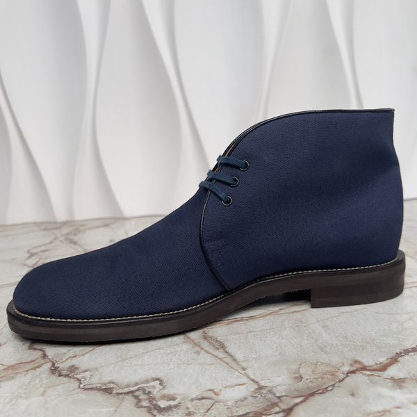 Chukka Desert Boots Lace Up Blue Fabric Leather