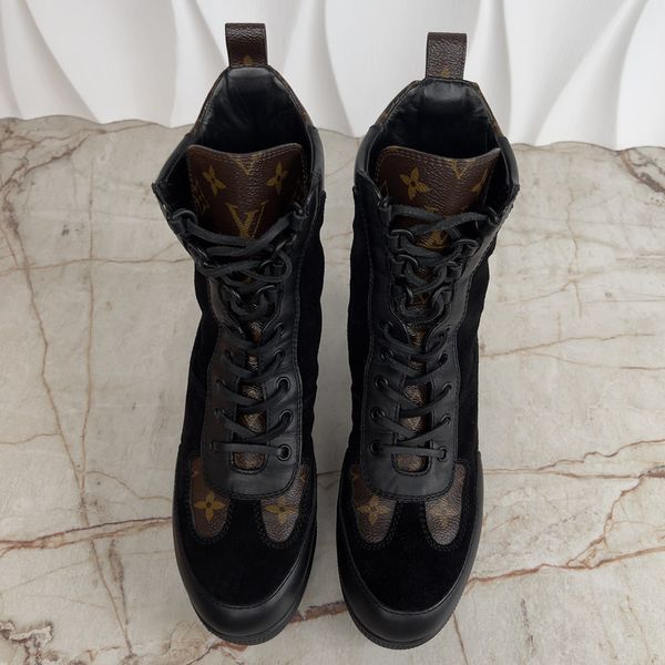 Laureate Desert Boot Platform Monogram Canvas Black Leather Suede