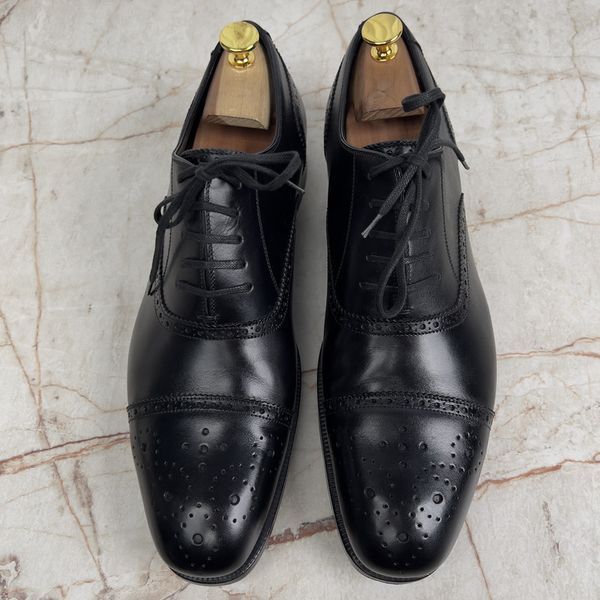 CLAYDON Austin Cap Toe Dress Shoes Oxford Brogue Perforated Black Leather