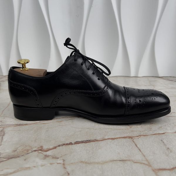 CLAYDON Austin Cap Toe Dress Shoes Oxford Brogue Perforated Black Leather