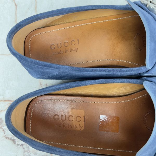 Marmont Double G Collapsible Heels Moccasins Blue Suede