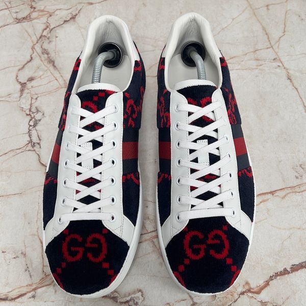 Ace GG Monogram Sneakers Terry Cloth Blue Velour