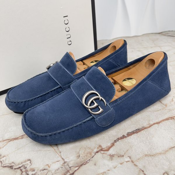 Marmont Double G Collapsible Heels Moccasins Blue Suede
