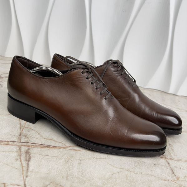 Класичне взуття оксфорди Elkan коричневі шкіряні Burnished Wholecut 3713 фото