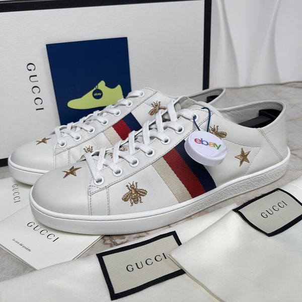 ACE Web Sneakers Stars Bees Embroidered White Leather