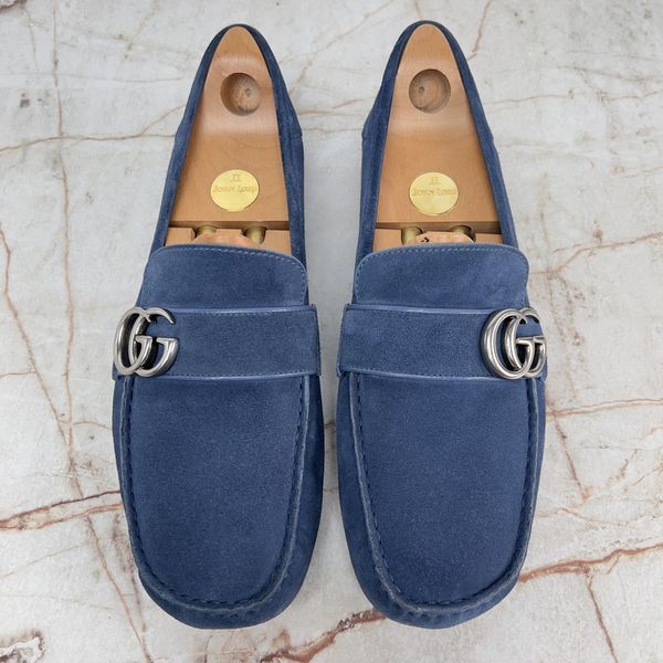 Marmont Double G Collapsible Heels Moccasins Blue Suede