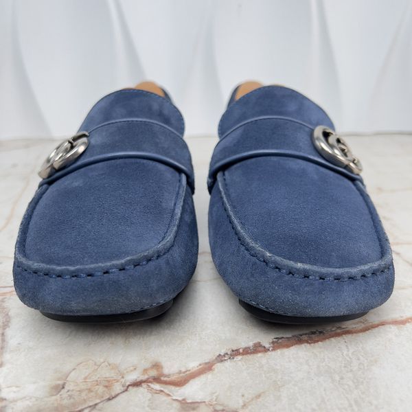 Marmont Double G Collapsible Heels Moccasins Blue Suede